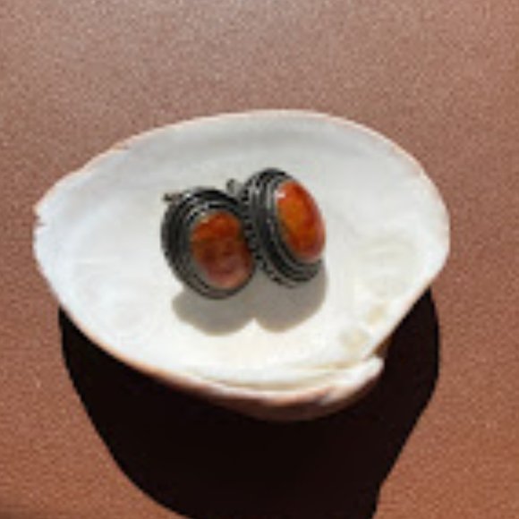 Reddish Orange Stone Post Earrings - Picture 1 of 1
